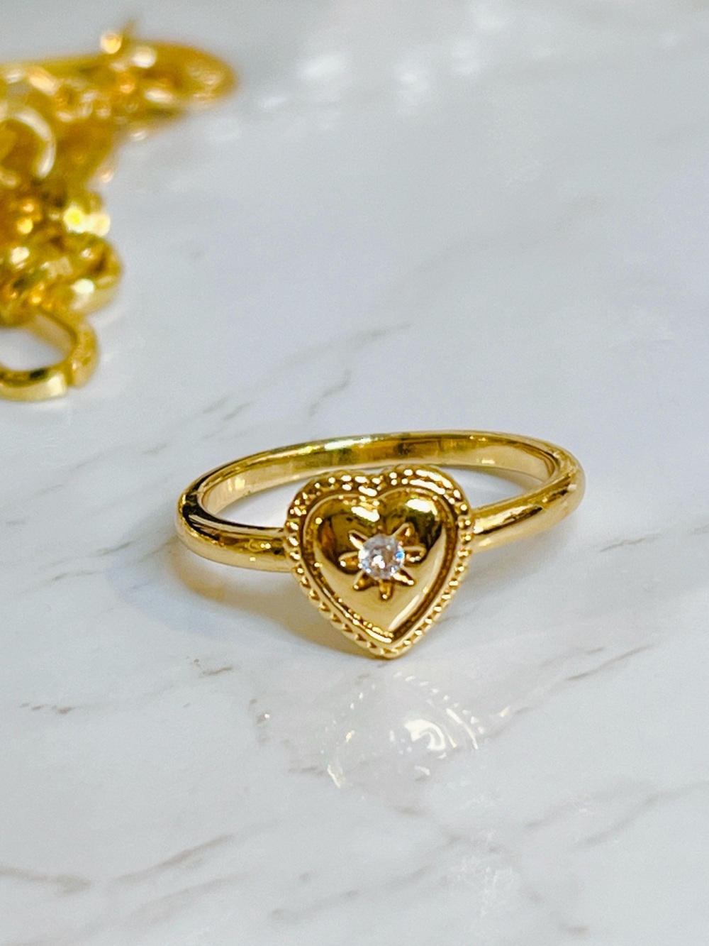 18k yellow gold plated Heart 💛 ring CZ diamond sz 7 or 8.5